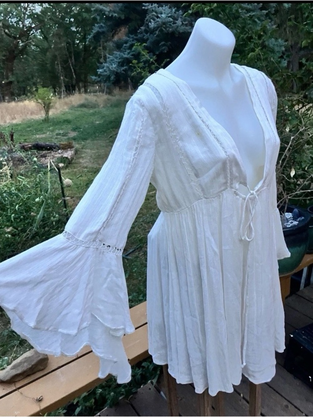 Free People bell sleeve lace tunic mini dress Medium